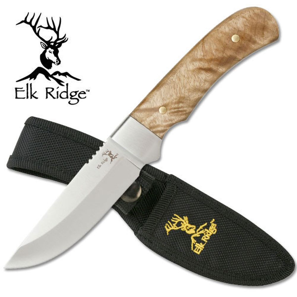 Elk Ridge Hunting Knife Messer Jagdmesser 440 Stahl Holzgriff Scheide ER-107