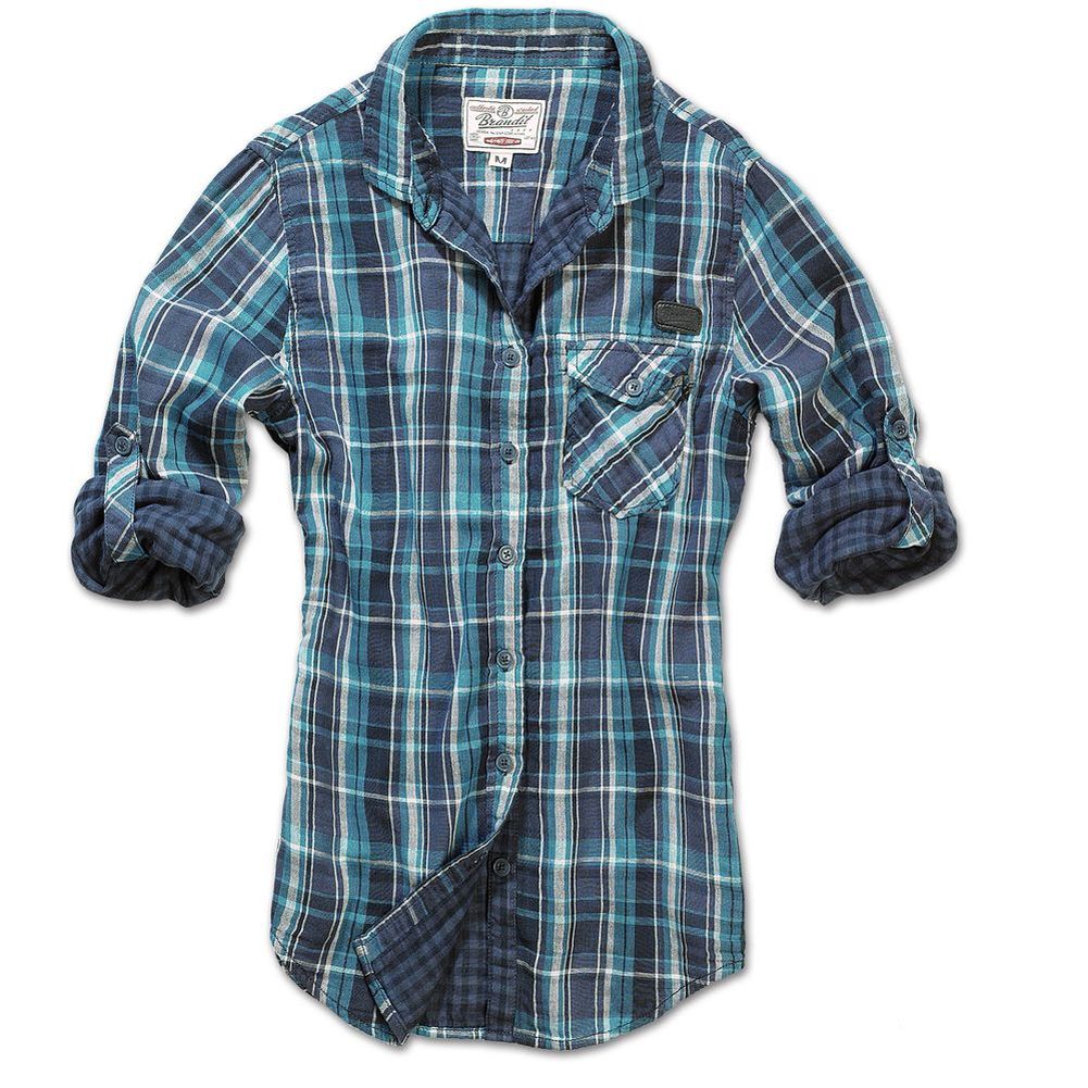 Brandit KATHY Damen Karo Bluse Shirt Hemd doubleface navy/türkis Größe S