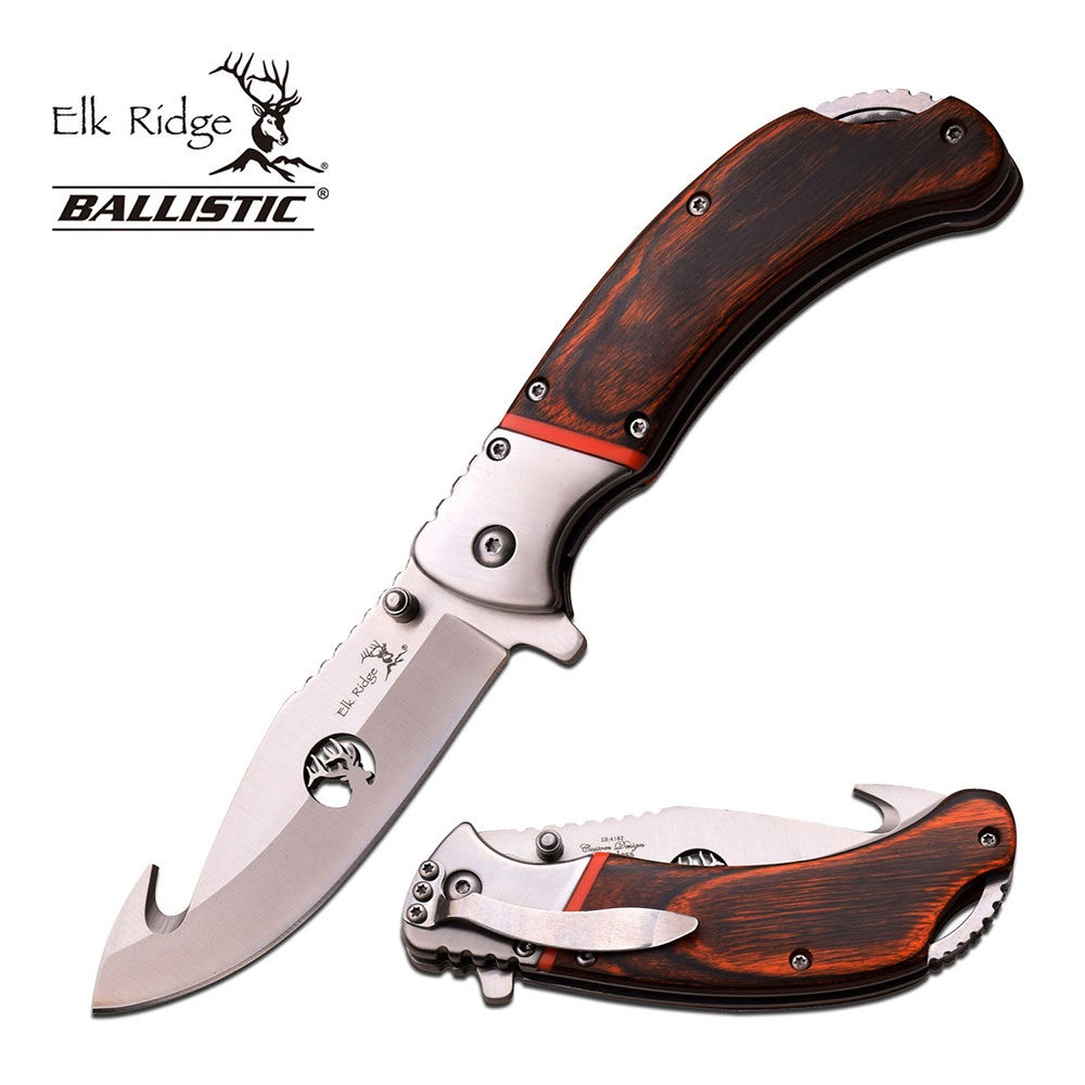 Elk Ridge Jagd Taschenmesser Klappmesser Pakkawood Holzgriff ER-A162HBW