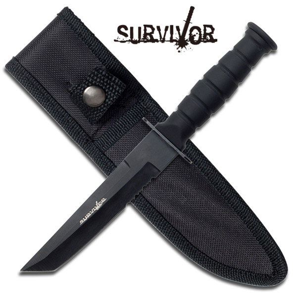 Survivor Messer Outdoormesser Fixed Blade Tanto schwarz Campingmesser HK-1023TN