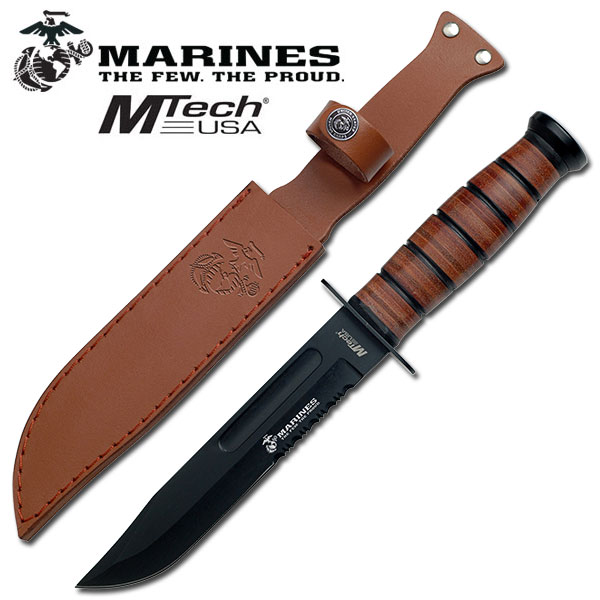 Mtech Kampfmesser Messer feststehend Griff Lederriemen Lederscheide MT-122MR