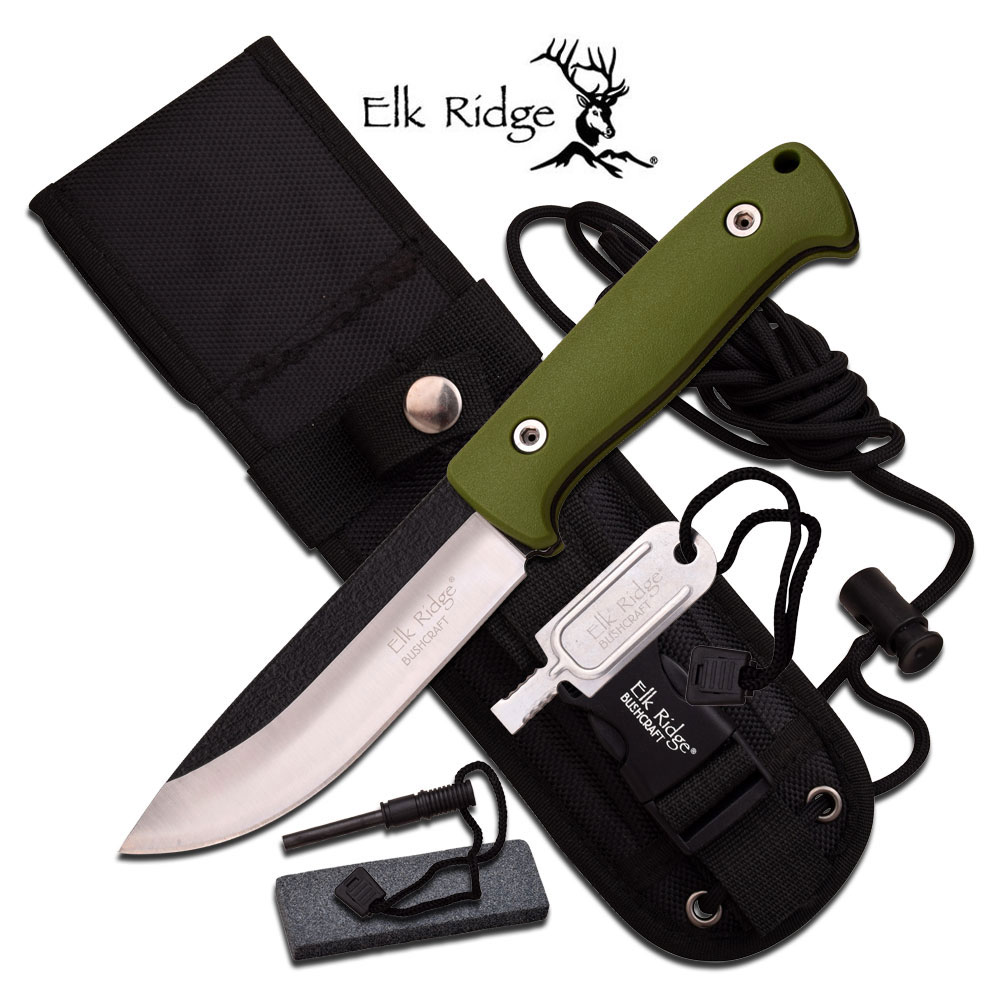 Elk Ridge CRAFTER WOOD Outdoormesser Bushcraft Pakkaholz Feuerstarter ER-555GN