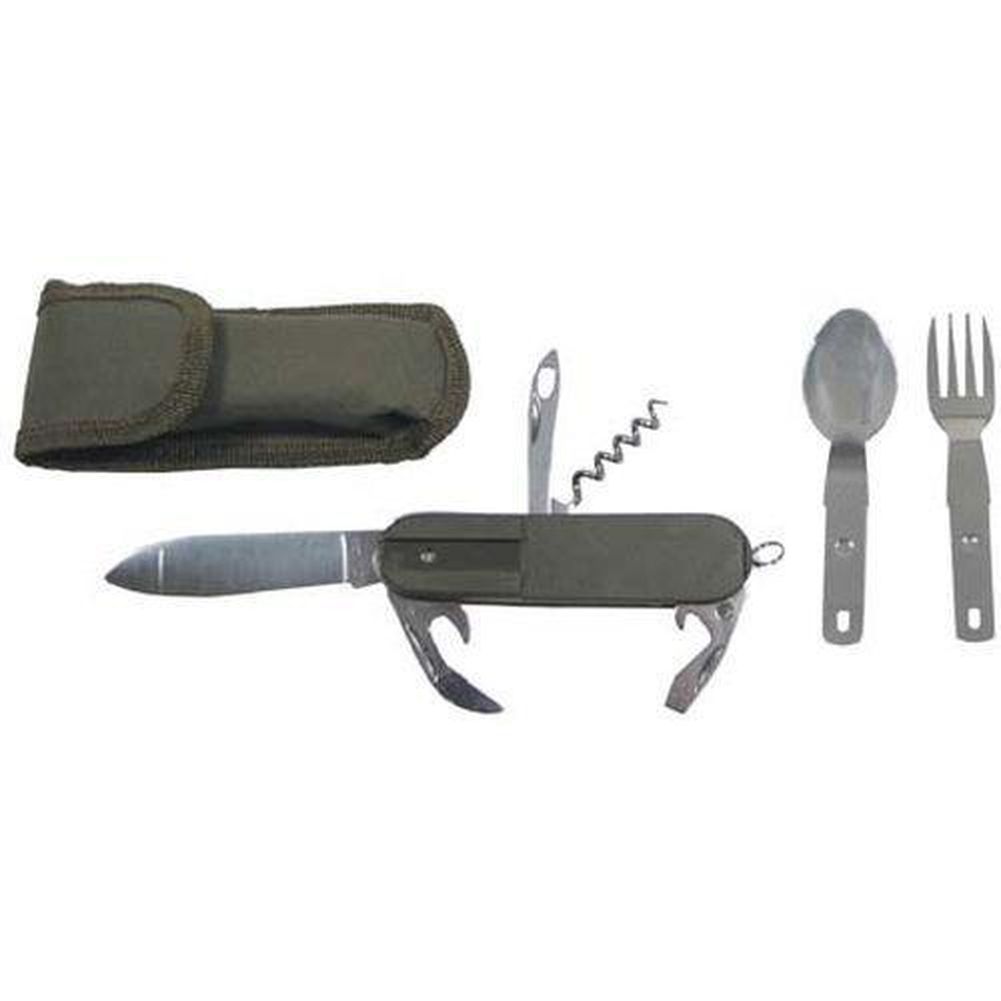 Taschenmesser, oliv, Gabel, Löffel, Dosenöffner