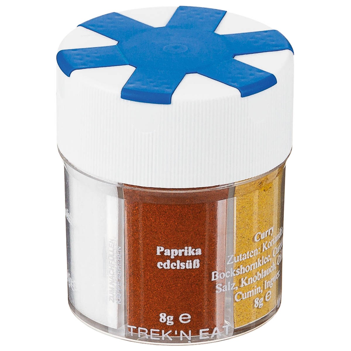 Trek'n Eat Gewürzstreuer 6-fach gefüllt 70g Salz Paprika Knoblauch Curry 2x Pfeffer